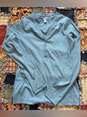 Athleta Ribbed Henley Top in Dusty Teal Green